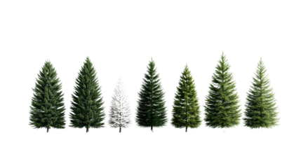 Eight Evergreen Trees Composition, Isolated on Transparent Background, 3D Render, Christmas Trees, Christmas, Evergreen, Winter