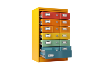 Colorful Metal Storage Unit with Open Drawers