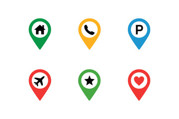 Colorful map location pin icon set vector graphic