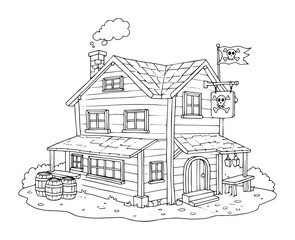 pirate house cartoon outline vector illustration