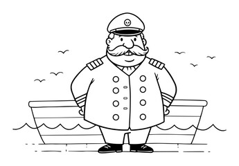cartoon old sea captain outline vector