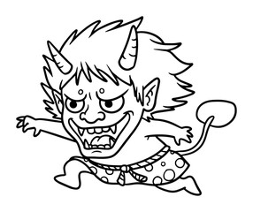 japanese oni demon cartoon outline vector