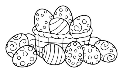 easter eggs in basket outline cartoon vector