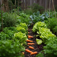 Organic vegetable garden with carrots and lettuce