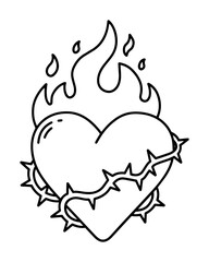 flaming sacred heart with thorns child style drawing