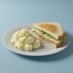Ham and cheese sandwich with potato salad