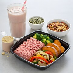 Healthy meal prep ground turkey with sweet potato and vegetables
