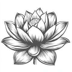 lotus flower silhouette , black and white illustration isolated on white background