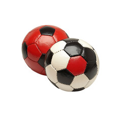 Two Leather Soccer Balls, Red, Black and White, Close-up