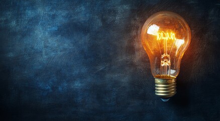 A light bulb is lit up on a blue background