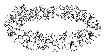 floral crown outline - wedding flower headpiece vector