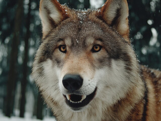 Obraz premium Wolf Showing Teeth: A fierce wolf baring its teeth in a threatening pose