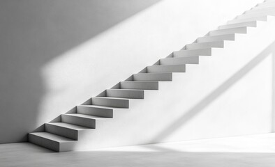 A white staircase with a shadow on the wall