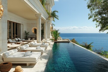 Fototapeta premium Oceanfront villa poolside luxury relaxation