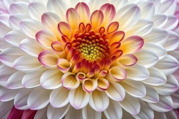 Obraz premium Macro Close-Up of Vibrant White and Orange Dahlia Flower – Intricate Petals with Velvety Texture and Natural Lighting