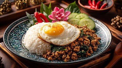 Thai food: Minced pork with holy basil and fried egg