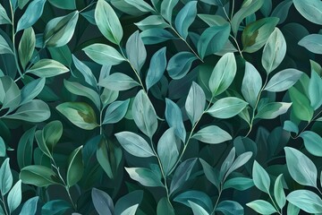 High Resolution Visual of Seamless Green Leaves Pattern on Dark Background