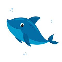 Obraz premium Adorable blue whale with playful expression on white background, marine life and ocean animals