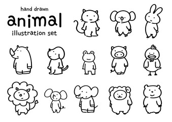 Cute animal line drawing set