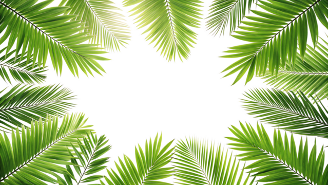 Lush green palm leaves frame a black background perfect for text or design elements