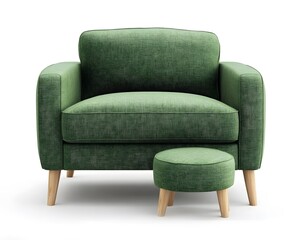 Green square armchair. Interior design concept. Isolated object on white background