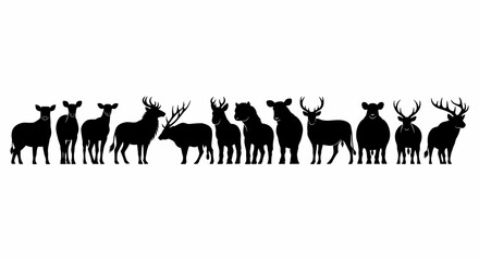 Collection of Various Animal Silhouettes Deer, Cow, Sheep, and More