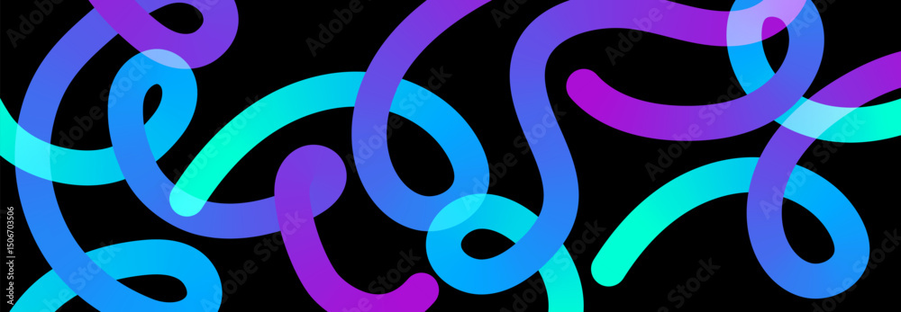 Poster colorful gradient twisted lines abstract dark background. creative vector bright ribbons pattern for