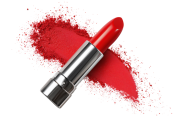 Red Lipstick With Silver Tube And Red Glitter On Black Background