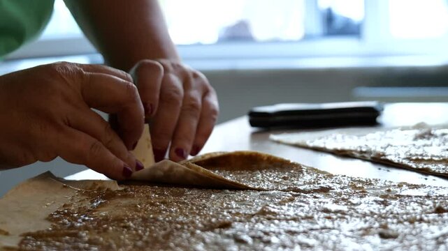Homemade chocolate croissant dough folded