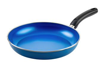Round Blue Non Stick Frying Pan With Black Handle On Transparent Background