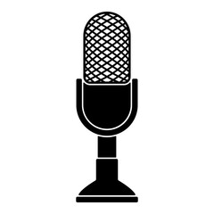 Minimalistic black and white line icon of a podcast microphone, ideal for streaming platforms, radio shows, and audio content branding. Transparent background.