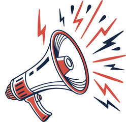 Naklejka premium Loud megaphone illustration with stylized sound waves and graphic design elements