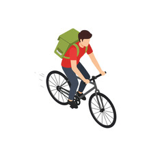 Obraz premium Male Bicycle Courier with Red Shirt and Green Backpack — isolated on transparent background, cutout PNG 