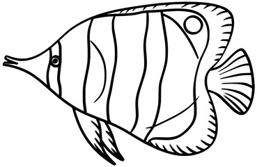 Butterfly Fish Vector Outline Line Art Illustration