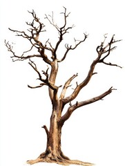 Fototapeta premium Striking Leafless Tree Silhouette: A Study in Nature's Artistry, Bare Branches Against White, Symbol of Resilience and Timeless Beauty, Isolated and Detailed