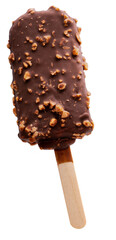 Chocolate covered ice cream bars with sprinkled nuts isolate on white with clipping path.