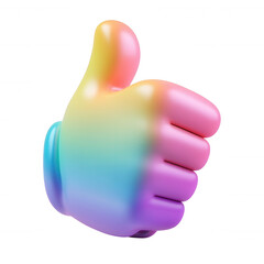 Fototapeta na wymiar Colorful 3d icon of a thumb up gesture, showing approval or agreement, isolated on a transparent background
