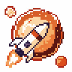 Obraz premium pixel art rocket launches in space, planets in retro gaming nostalgic adventure and exploration
