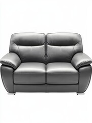 Fototapeta premium Elegant Gray Leather Sofa: Modern Comfort for Stylish Living Room, Luxurious Interior Design, Comfortable Seating, Home Decor, and Relaxing Apartment Furniture