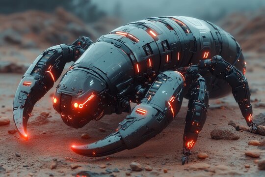 Robotic insect exploring alien landscape