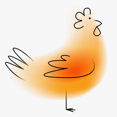 Chicken character. Creative art composition with blurred gradient and simple line elements. Bright modern design farm bird in minimalistic style. Vivid vector illustration.