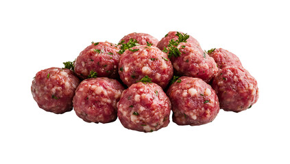 Pile of Uncooked Meatballs Isolated on Transparent Background
