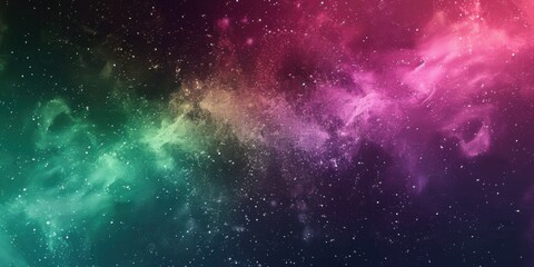 mesmerizing grainy gradient background transitioning from eerie neon green to rich magenta, with delicate speckled textures resembling cosmic dust floating in deep space
