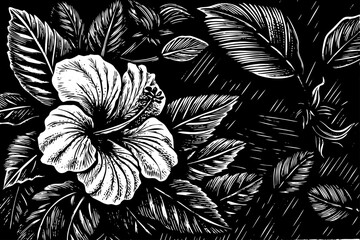 Beautiful hibiscu black and white isolated hand drawn sketch