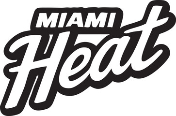 Miami Heat logo in monochrome, stylized lettering standing boldly on crisp white backdrop, representing team's dynamic identity