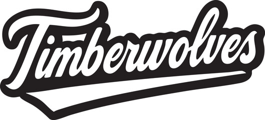 Stylized Timberwolves logo with white writing and black border, suitable for sports fans and enthusiasts