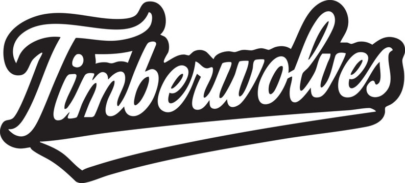 Stylized Timberwolves logo with white writing and black border, suitable for sports fans and enthusiasts