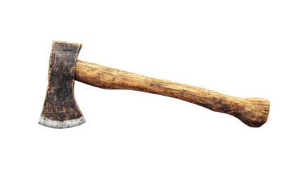 Vintage Steel Axe with Wooden Handle on Transparent Background