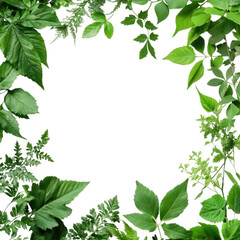 Fototapeta premium Green foliage frame element on transparent background