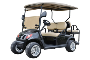 Four Passenger Golf Cart with Tan Seats and Canopy with a transparent background